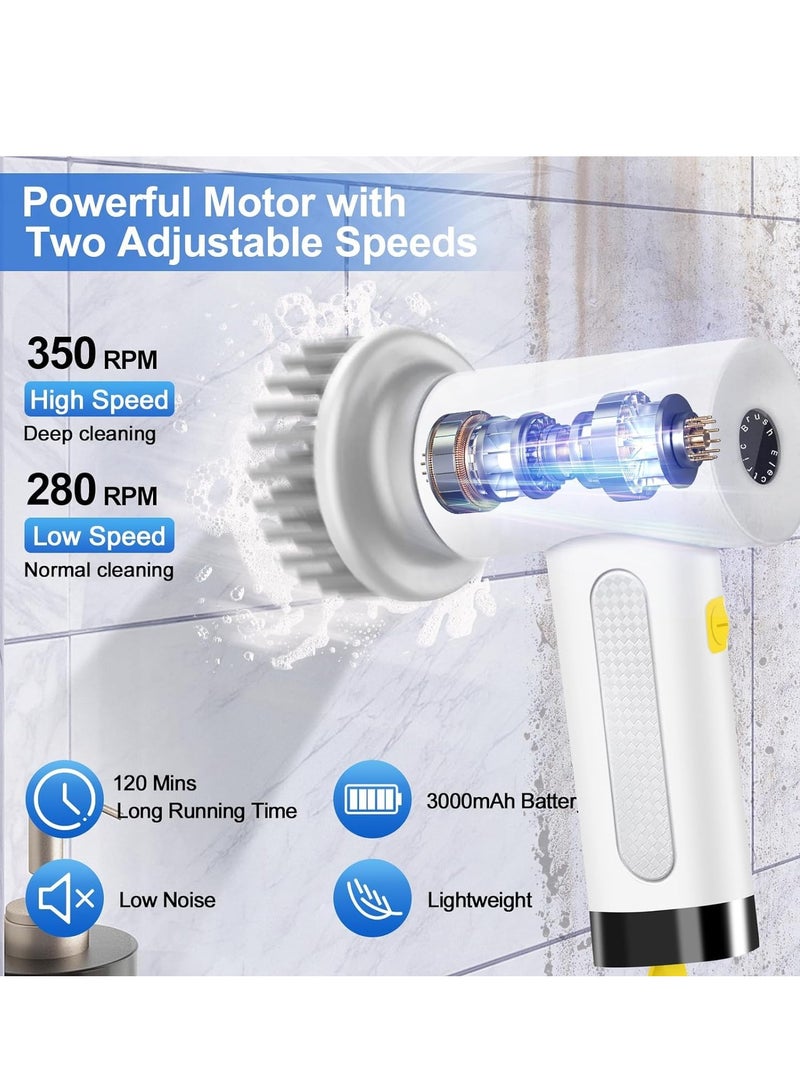 SYOSI فرشاة تنظيف كهربائية دوارة، فرشاة تنظيف قابلة لإعادة الشحن بدون سلك مع 3 رؤوس قابلة للتبديل، فرشاة تنظيف يدوية قوية للاستحمام للحمام والمطبخ والبانيو والبلاط والجدران والأرضيات والمغسلة والنوافذ - Image 4