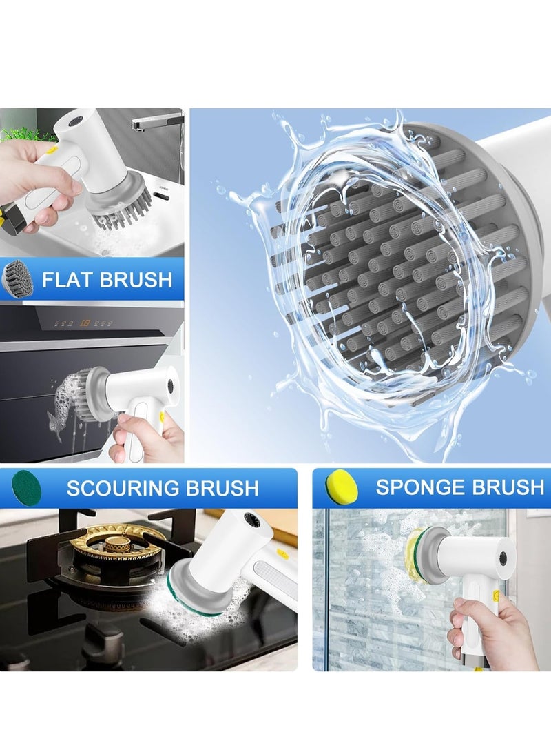 SYOSI فرشاة تنظيف كهربائية دوارة، فرشاة تنظيف قابلة لإعادة الشحن بدون سلك مع 3 رؤوس قابلة للتبديل، فرشاة تنظيف يدوية قوية للاستحمام للحمام والمطبخ والبانيو والبلاط والجدران والأرضيات والمغسلة والنوافذ - Image 3