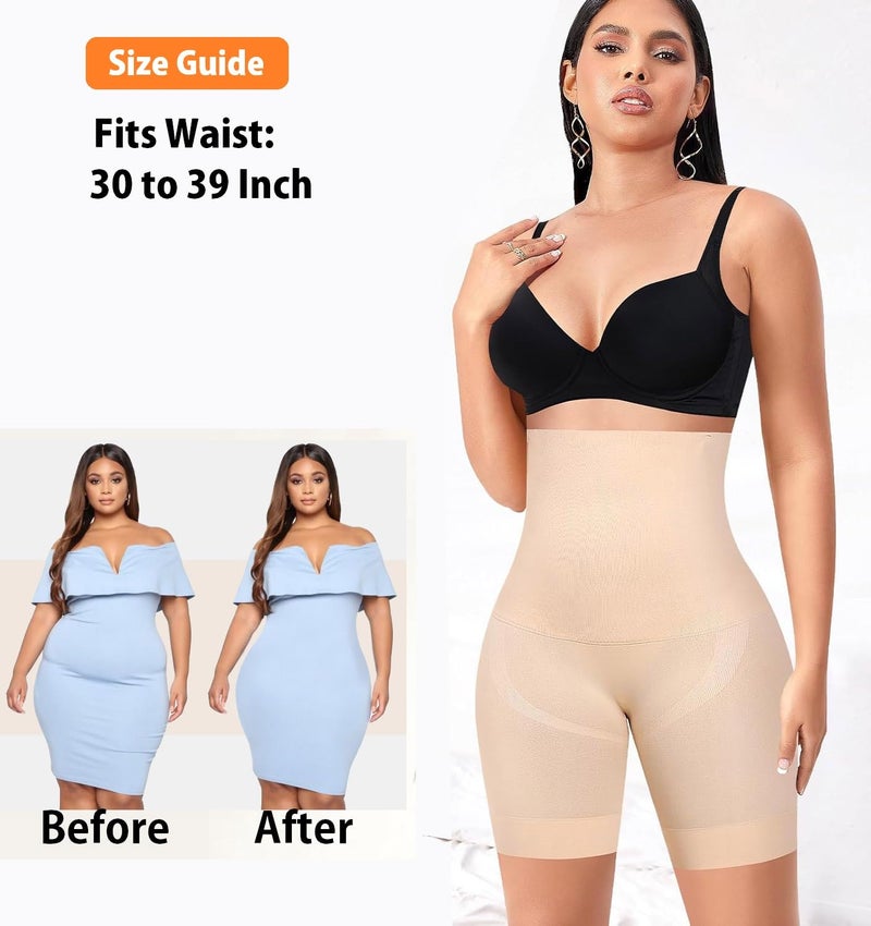 HSR Women Shapewear Shorts, High Waisted Shapewear for Women Tummy Control, Seamless Body Shaper Shorts Thigh Slimmer (Fits Waist : 30 to 39 Inch) (Skin, One Size) - Image 2