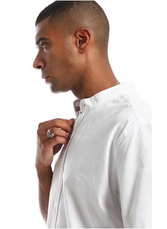RAVIN - 97870 Short Sleeves Plain Cotton Buttoned Shirt - White - Image 1