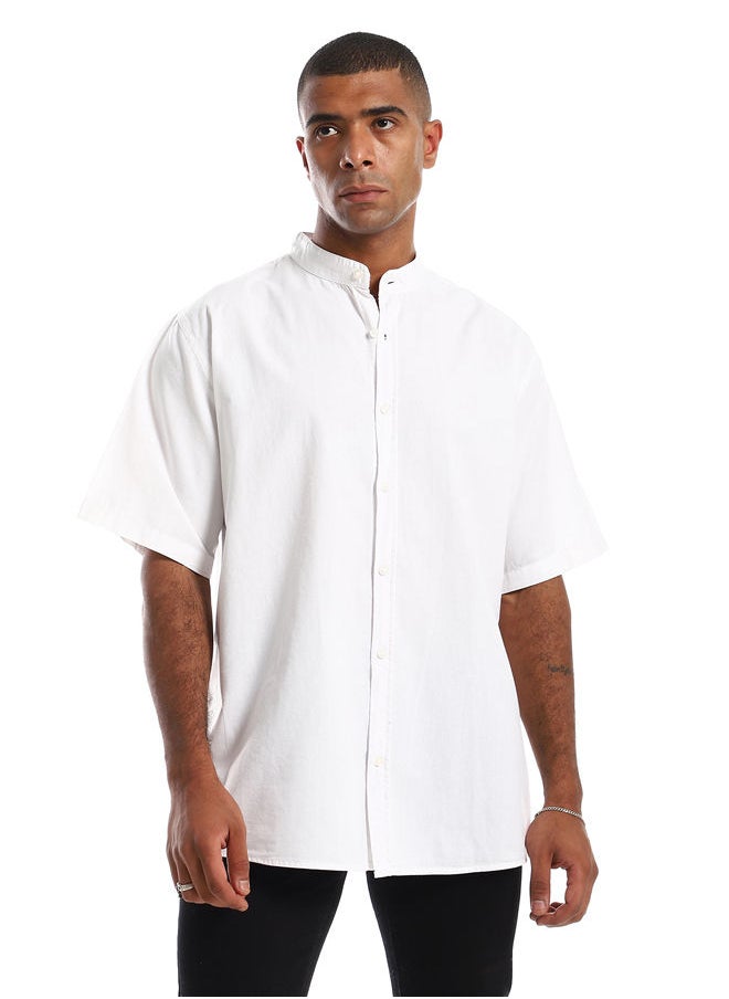 RAVIN - 97870 Short Sleeves Plain Cotton Buttoned Shirt - White - Image 1
