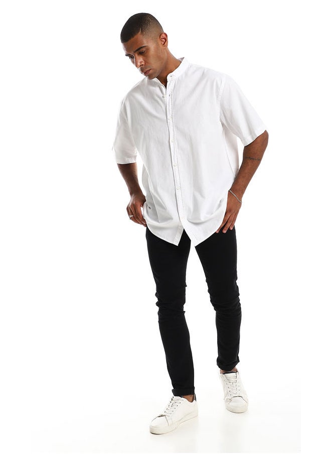 RAVIN - 97870 Short Sleeves Plain Cotton Buttoned Shirt - White - Image 1
