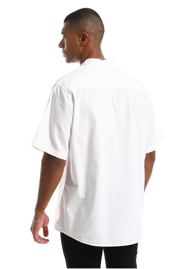 RAVIN - 97870 Short Sleeves Plain Cotton Buttoned Shirt - White - Image 1