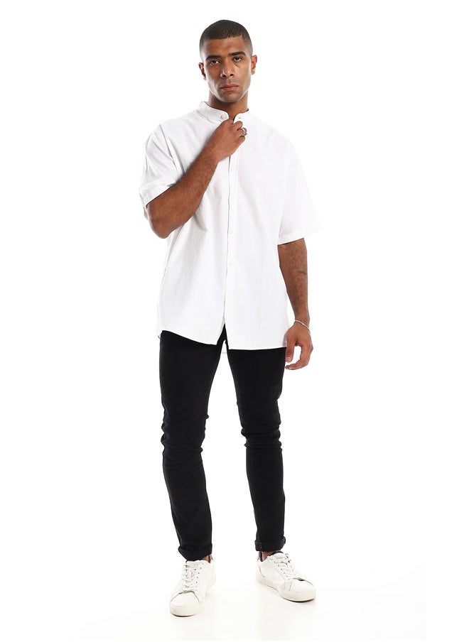 RAVIN - 97870 Short Sleeves Plain Cotton Buttoned Shirt - White - Image 1