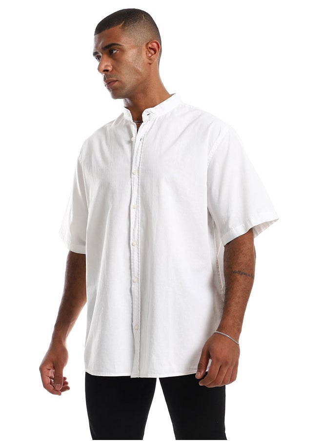 RAVIN - 97870 Short Sleeves Plain Cotton Buttoned Shirt - White - Image 1