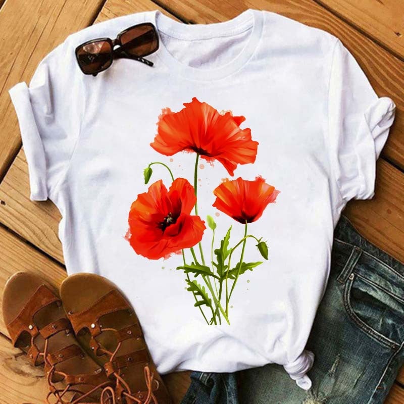 [Same Day Delivery] Cross-Border Supply T-Shirt Printed T-Shirt Women's Short-Sleeved Women's Clothing - Image 1
