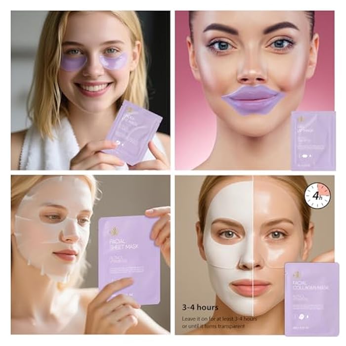 RA ROSA ACCA Lavender Face Sheet Mask Pack, 55Pcs Skin Care Kit for Women, Overnight Collagen Mask, Gel Lip Mask, Clay Mask, Hyaluronic Acid Face Serum, Spa Headband, Beauty Care, Christmas, Birthday, Mother Day - Image 5
