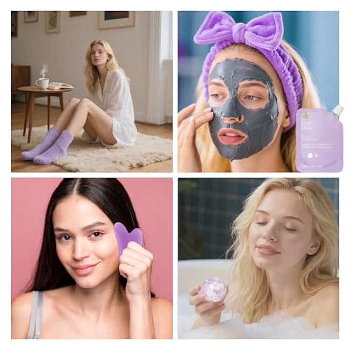 RA ROSA ACCA Lavender Face Sheet Mask Pack, 55Pcs Skin Care Kit for Women, Overnight Collagen Mask, Gel Lip Mask, Clay Mask, Hyaluronic Acid Face Serum, Spa Headband, Beauty Care, Christmas, Birthday, Mother Day - Image 3