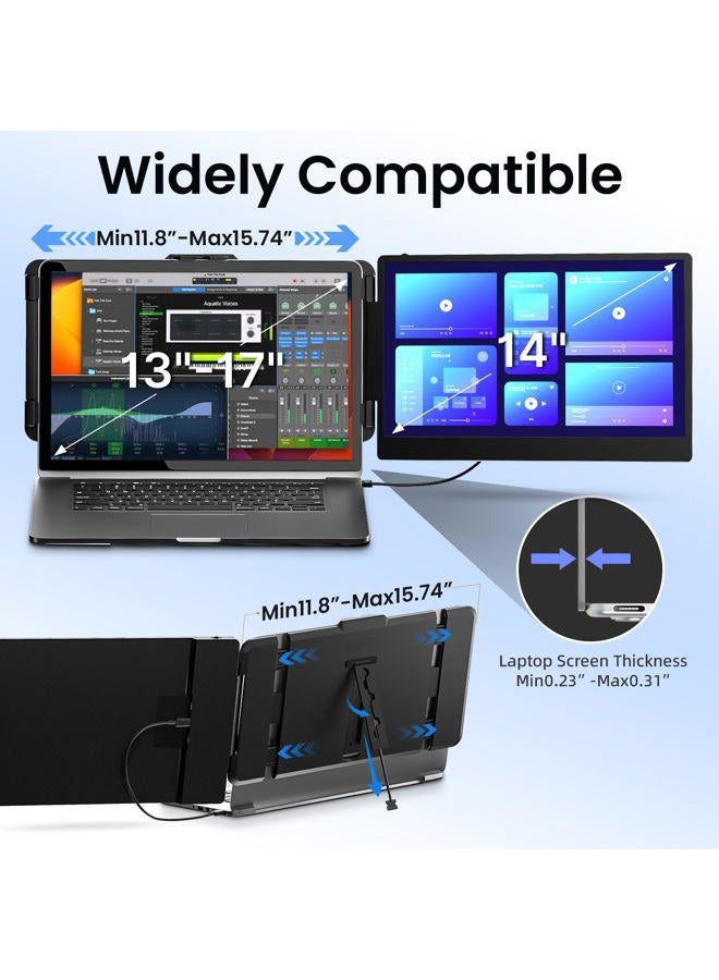 BOSII Portable Laptop Screen Extender - 14" HDMI 1080P FHD 1080P HDMI/USB-A/Type-C Extended Monitor (Max Length: 15.7 inch), Compatible with Windows Mac, Travel, Gaming, - Image 3