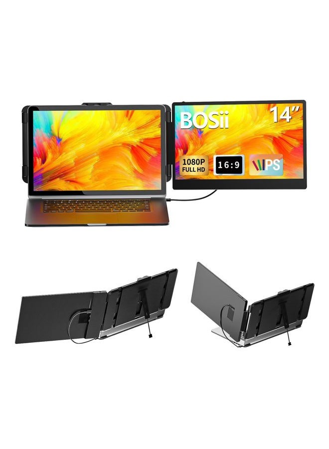 BOSII Portable Laptop Screen Extender - 14" HDMI 1080P FHD 1080P HDMI/USB-A/Type-C Extended Monitor (Max Length: 15.7 inch), Compatible with Windows Mac, Travel, Gaming, - Image 1