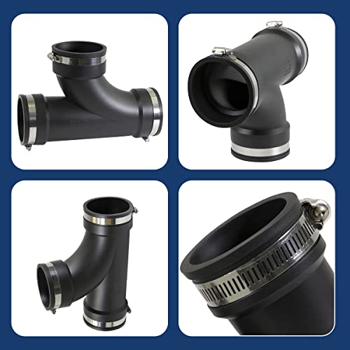 SUPPLYGIANT Supply Giant 6I7I Flexible Tee Coupling with Stainless Steel Clamps, 3.5" Inner diameter for 3" Nominal Pipe, Black - Image 4