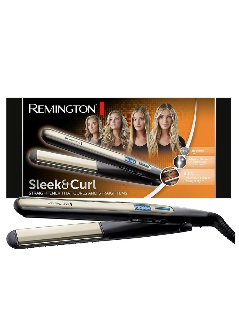 ريمنغتون مكواة فرد الشعر Sleek &amp; Curl التي تعمل على تجعيد الشعر وفرد الشعر S6500 - Image 1