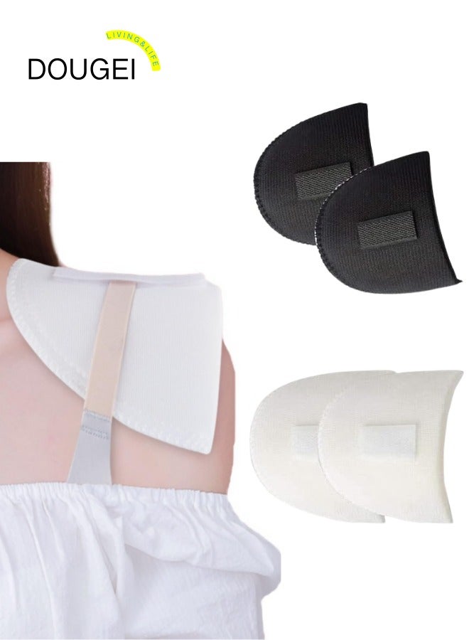 DOUGEI 2 Pairs Womens Sponge Wedge Shoulder Pads Covered Set-in Shoulder Pads Non slip Enhancer Shoulder Pads with Bra Strap Sticky Flaps Sewing Foam Pad Bra Strap Cushion for T-shirts Dresses Clothes - Image 1
