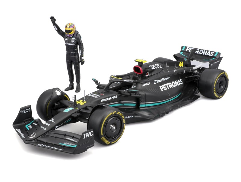 Bburago - 1/24 Scale Model Compatible With Mercedes-AMG Petronas F1 E Performance W14# 44 Compatible With Lewis Hamilton 2023 With Pilot Figure, Black - Image 1
