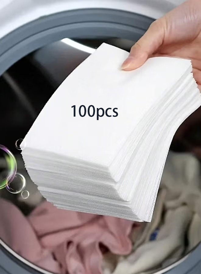 إيليلي 100 قرص غسيل أبيض (14 سم * 10 سم) للغسيل وامتصاص الألوان والتقاطها ومضاد للبقع والحفاظ على اللون الأصلي للملابس ومنع الملابس من اختلاط الألوان وإكسسوارات غسيل فريدة من نوعها. - Image 1