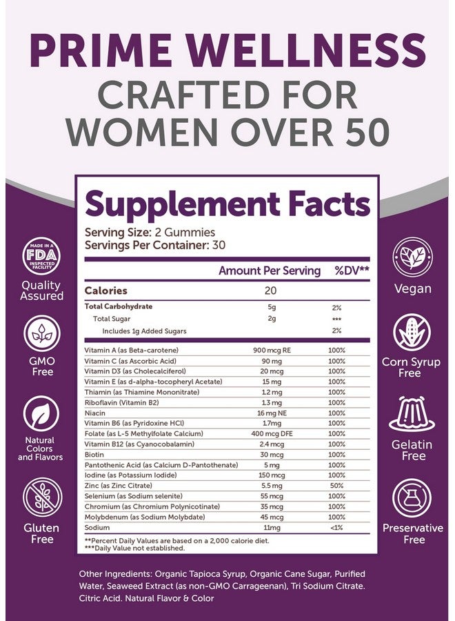 Lunakai USA Made 50 Plus Women's Multivitamin Gummies - Delicious Formula Enhanced with Essential Vitamins & Minerals for Health & Vitality - 60ct - Image 5
