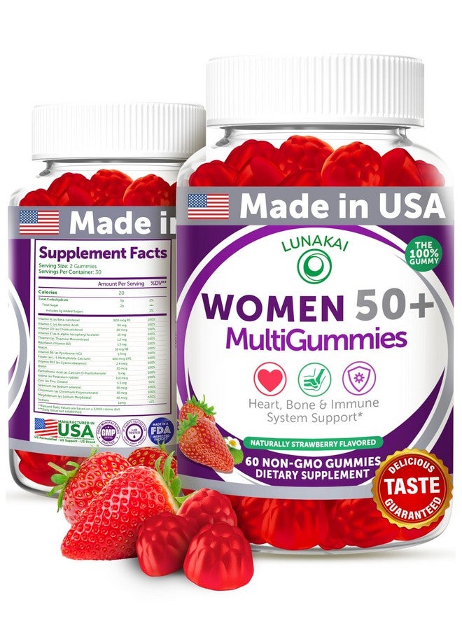 Lunakai USA Made 50 Plus Women's Multivitamin Gummies - Delicious Formula Enhanced with Essential Vitamins & Minerals for Health & Vitality - 60ct - Image 1