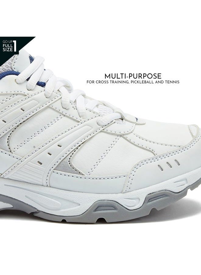 AVIA Verge Womens Sneakers - Tennis, Court, Cross Training, or Pickleball Shoes for Women, 8.5 Wide, White/Blue/Silver, Bright White/Bijou Blue/Silver/Alloy, 8.5 Wide - Image 3