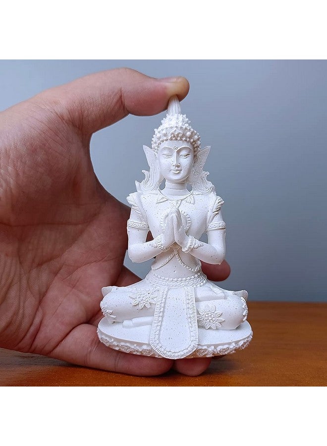 HYFAN Mini Sandstone Buddha Yoga Meditation Statue Harmonious Figurine Collectible Craft Feng Shui Sculpture Decor for Home Office Shelf Desktop (White 1 - Image 1