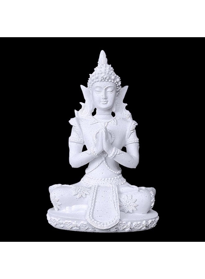 HYFAN Mini Sandstone Buddha Yoga Meditation Statue Harmonious Figurine Collectible Craft Feng Shui Sculpture Decor for Home Office Shelf Desktop (White 1 - Image 2
