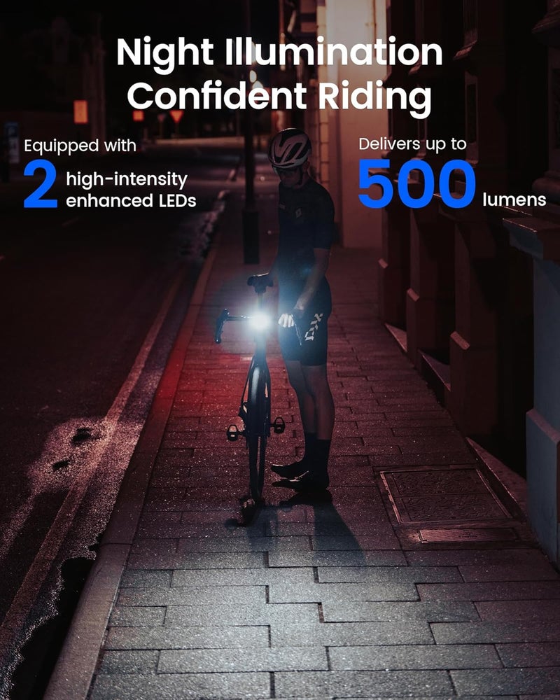 RAVEMEN FR500 Bike Front Light - 500 Lumens, USB-C Rechargeable, 6 Modes, Compatible with Garmin/Wahoo - Image 2
