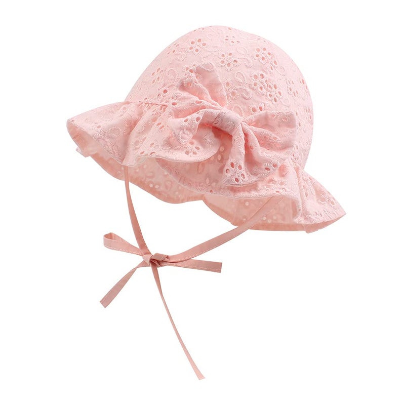 JANGANNSA Bow Baby Girls Summer Hat Flower Toddler Girls Sun Hat Cotton Breathable Infant Cap(Pink Flower, 0-3 Months) - Image 1