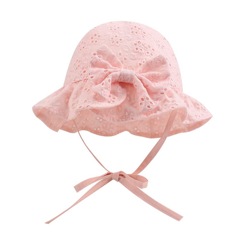 JANGANNSA Bow Baby Girls Summer Hat Flower Toddler Girls Sun Hat Cotton Breathable Infant Cap(Pink Flower, 0-3 Months) - Image 2