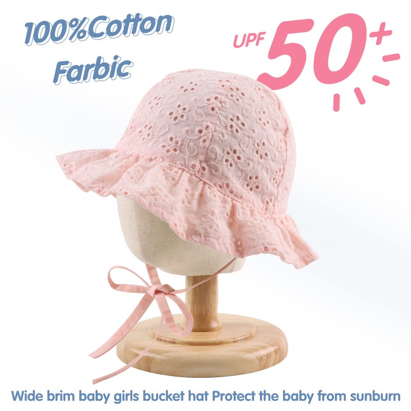 JANGANNSA Bow Baby Girls Summer Hat Flower Toddler Girls Sun Hat Cotton Breathable Infant Cap(Pink Flower, 0-3 Months) - Image 3