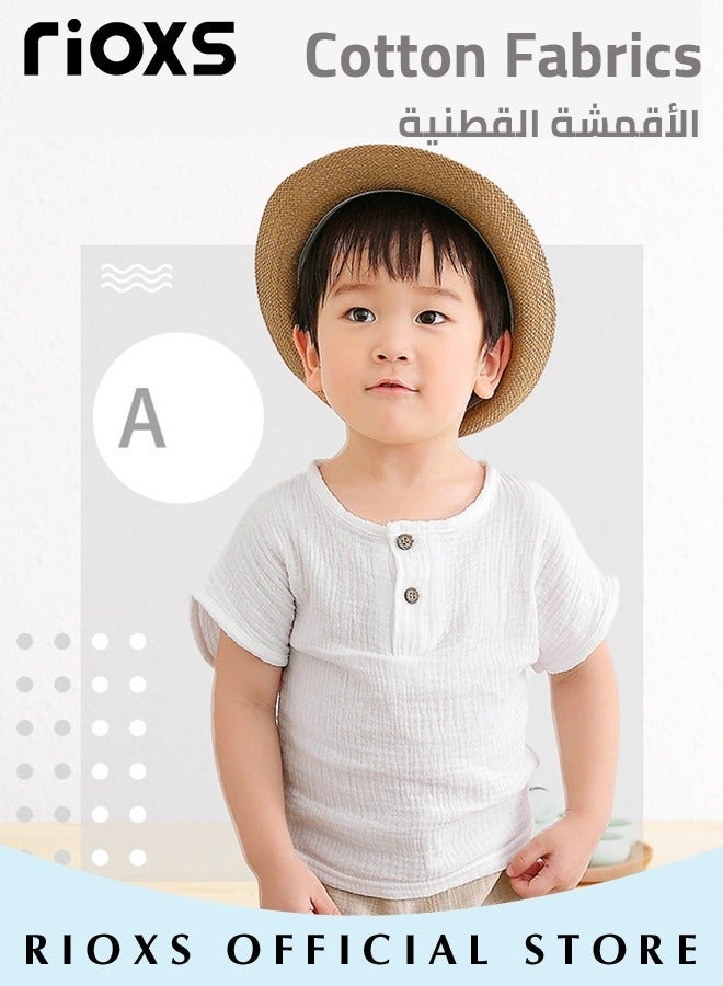 RIOXS 2PCS T-Shirt and Pants Set for Boys & Girls, Short Sleeved Cotton Shirt and Linen-cotton Pants, Fashionable Outfit for Toddlers, Comfortable Skin-friendly Summer Suit for Kids, Suitable for Daily Wear, Home Wear or Photography Dressing - Image 4