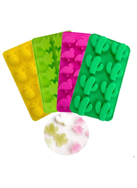 Set of 4 Tropical Silicone Molds - Flamingo, Pineapple, and Palm Tree for Cakes & Ice Cubes