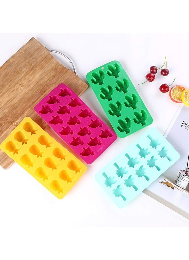 Set of 4 Tropical Silicone Molds - Flamingo, Pineapple, and Palm Tree for Cakes & Ice Cubes