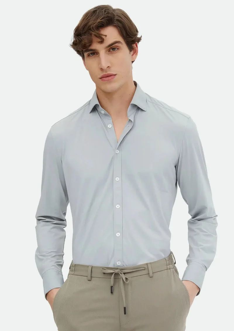 RAMSEY Grey Plain Regular Fit Weaving Classical Shirt