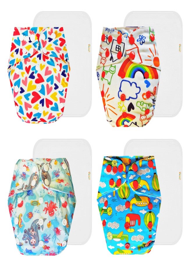 حفاضات قماشية فاخرة من دمبلدو مع حشوة قطنية (عبوة من 4 قطع) | ملائمة تمامًا | قابلة لإعادة الاستخدام والغسل | أزرار كبس قابلة للتعديل | ضرورية للاستخدام اليومي | من 3 أشهر إلى 3 سنوات | مناسبة للجنسين - Image 1