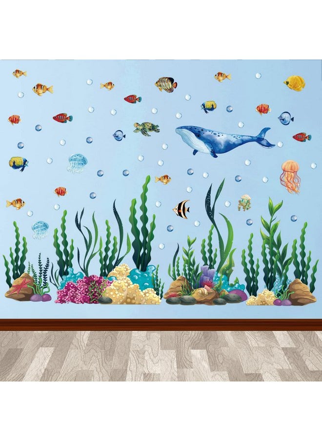 Leinuosen - Under the Sea Wall Decals 2 Sheets Ocean Wall Decals Stickers Large Coral Reef and Seaweed, Bubbles Vinyl Wall Sticker Underwater Sea Wall Stickers for Toddler Baby Nursery Living Room Office Bathroom - Image 1
