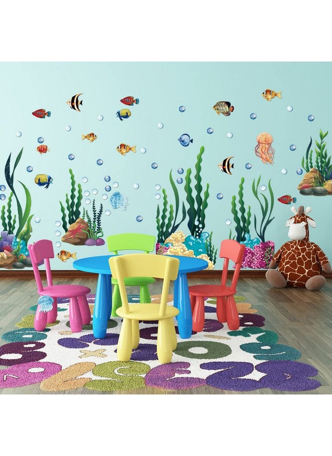 Leinuosen - Under the Sea Wall Decals 2 Sheets Ocean Wall Decals Stickers Large Coral Reef and Seaweed, Bubbles Vinyl Wall Sticker Underwater Sea Wall Stickers for Toddler Baby Nursery Living Room Office Bathroom - Image 1
