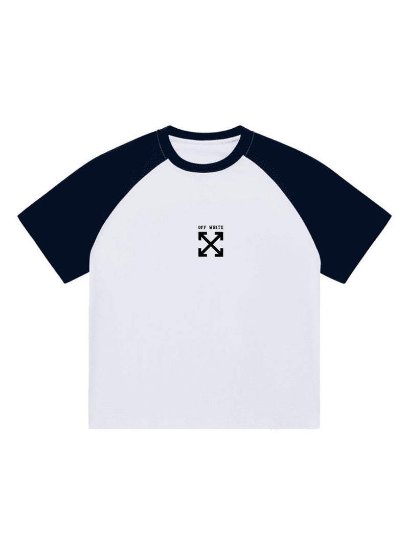 OFF-WHITE Loose short-sleeved T-shirts for men and women with shoulder inserts in summer with contrast stitching. - Image 5