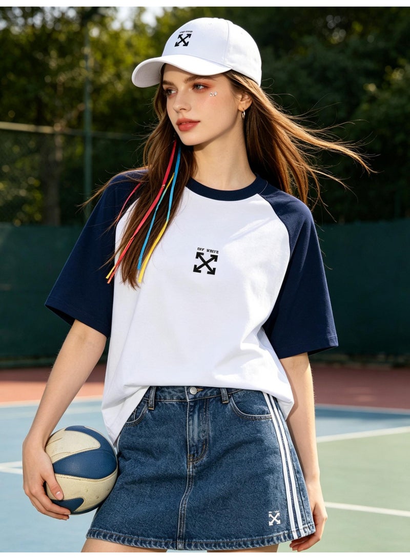 OFF-WHITE Loose short-sleeved T-shirts for men and women with shoulder inserts in summer with contrast stitching. - Image 3
