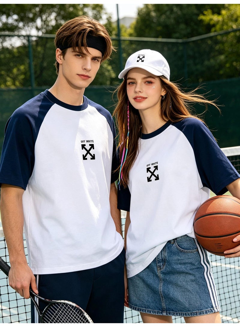 OFF-WHITE Loose short-sleeved T-shirts for men and women with shoulder inserts in summer with contrast stitching. - Image 4