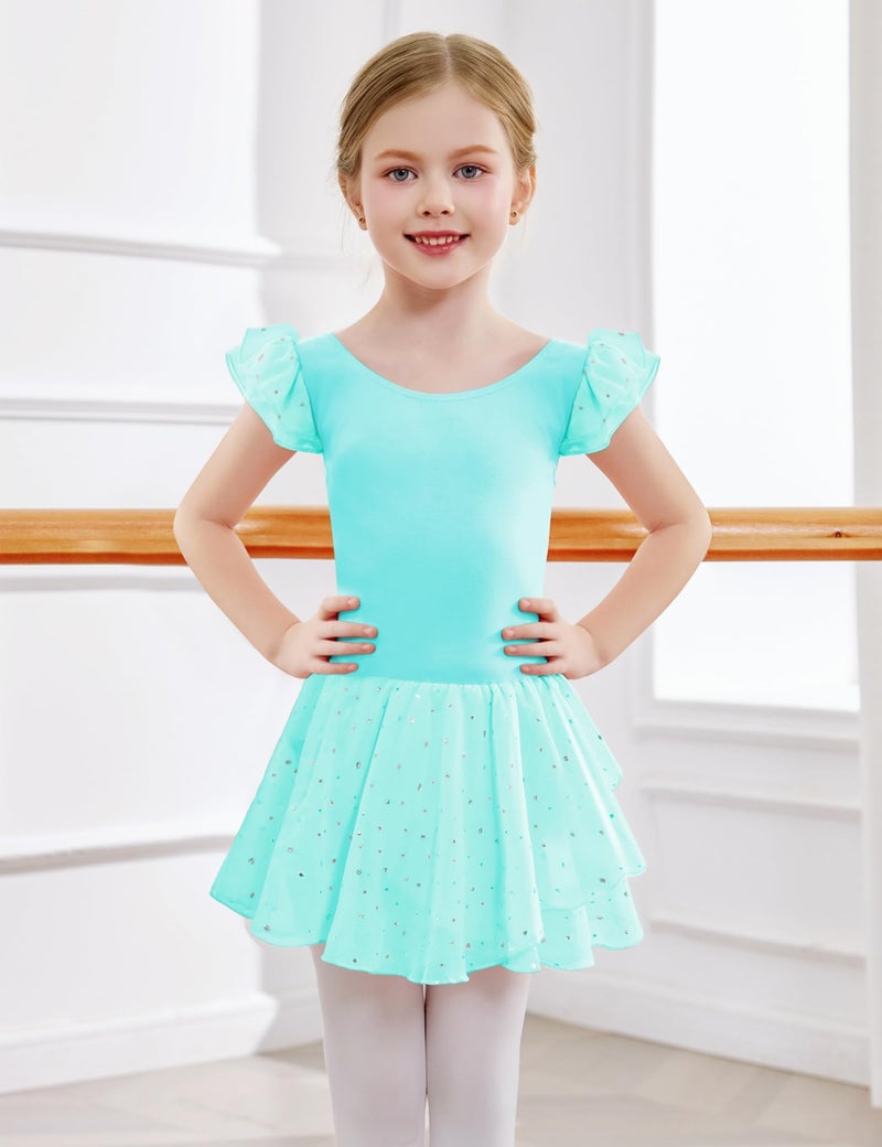 Arshiner Girls Ruffle Sleeve Ballet Dance Dress Tutu Skirted Leotard - Image 2