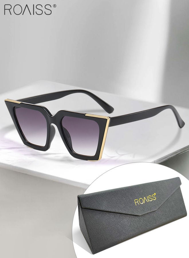roaiss Women's Cat Eye Sunglasses, UV400 Protection Sun Glasses with Black Frame Decorated with Gold Trim, Fashion Anti-glare Sun Shades for Women with Glasses Case, 68mm - Image 1