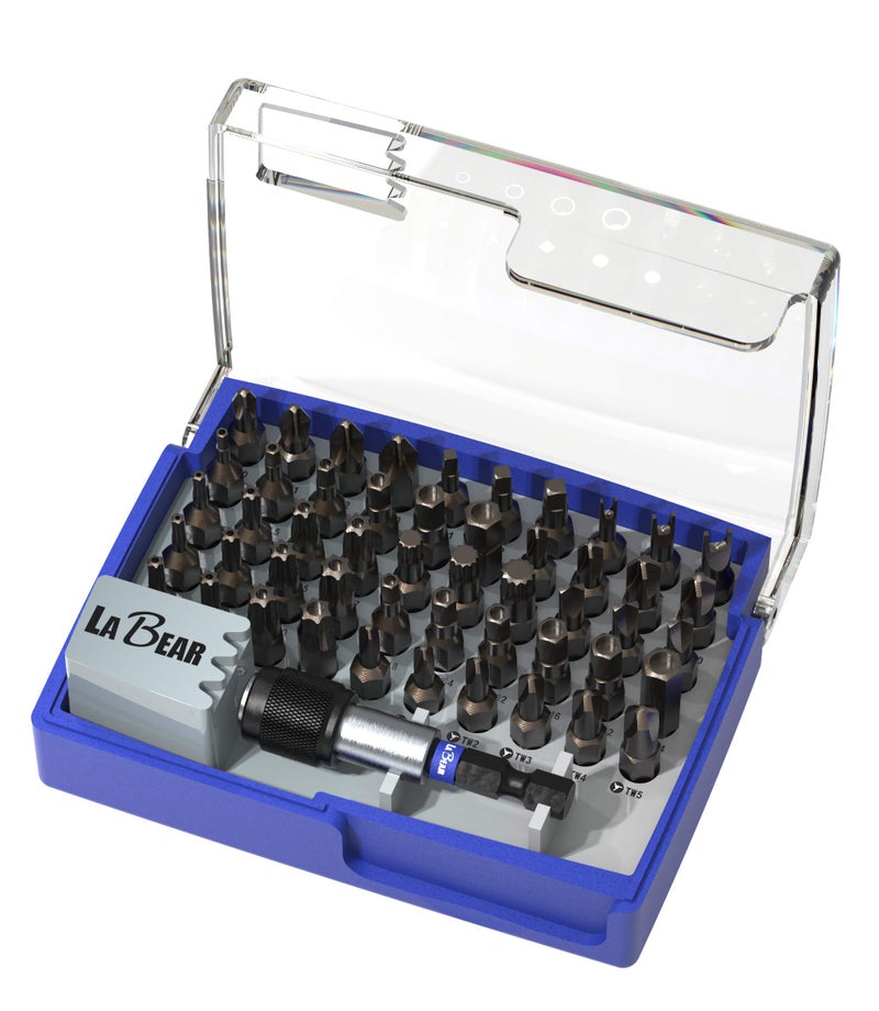 LaBear 51-Piece Security Screwdriver Bit Set, S2 Steel Tamper-Proof Torx, Spanner, Tri-Wing, Magnetic Extension Bar, for Electronics, Appliances, Automotive & DIY Repairs