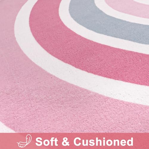 STARUIA Pink Round Rug for Girls, 5 Ft Rainbow Kids Rug for Nursery, Colorful Washable Rugs for Bedroom, Non-Slip Circle Time Rugs Soft Polka Carpet for Kids Room Princess Castle - Image 5