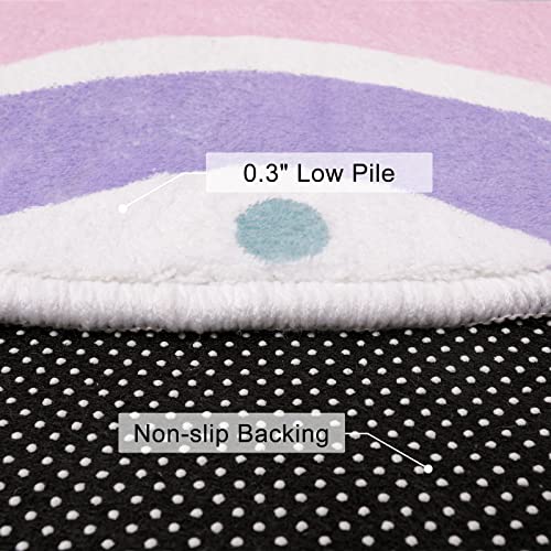 STARUIA Pink Round Rug for Girls, 5 Ft Rainbow Kids Rug for Nursery, Colorful Washable Rugs for Bedroom, Non-Slip Circle Time Rugs Soft Polka Carpet for Kids Room Princess Castle - Image 4