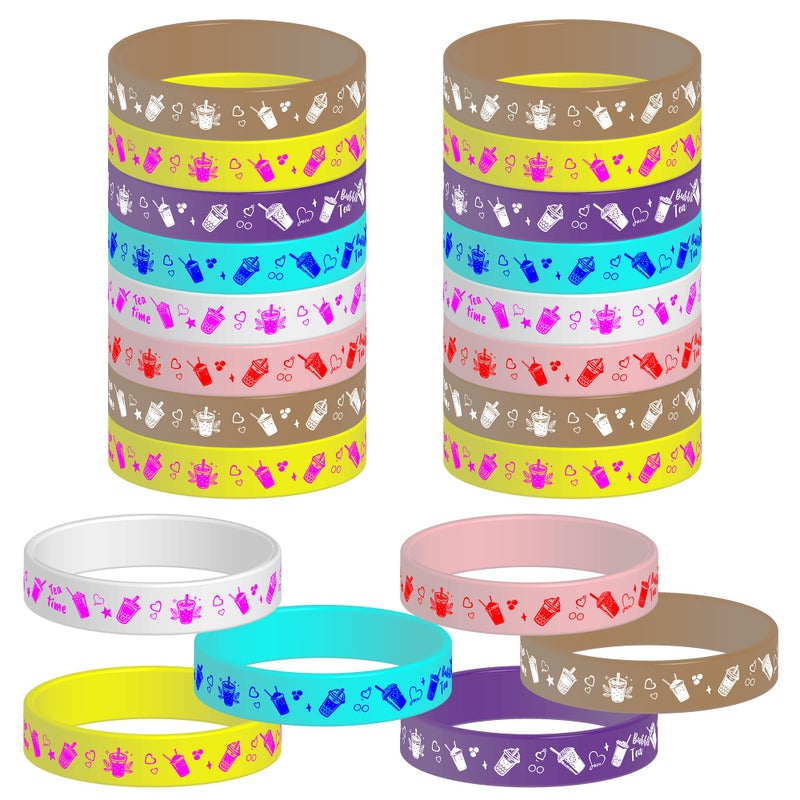 OriniPlay Bubble Tea Theme Rubber Bracelets 24PCS Boba Mill Tea Birthday Party Supplies Decoration Prize Goodie Bag Favors Silicone Wristbands decorations - Image 1