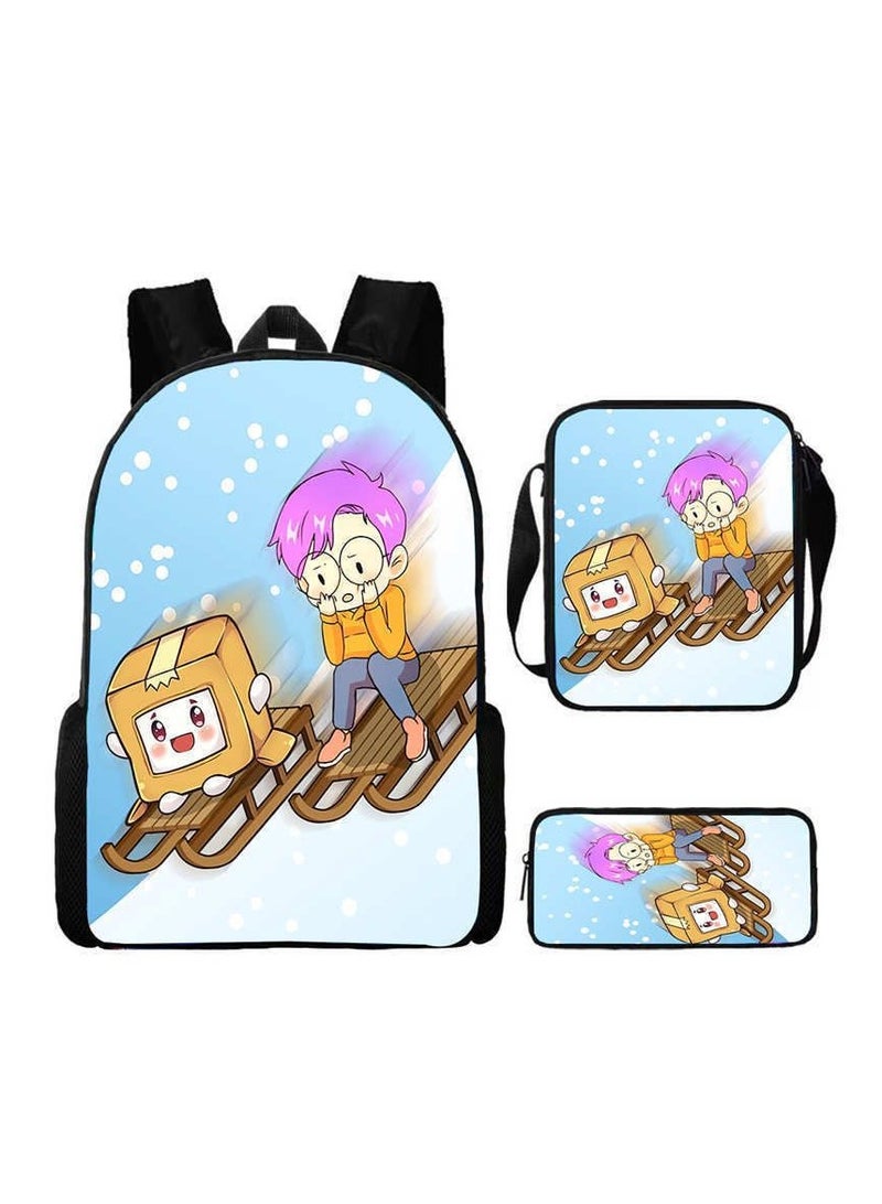 SKT Shiketro Lankybox pattern cute school bag backpack 29*16*42CM + shoulder bag 19*6*23CM + pencil case 24*7*11CM three-piece set 