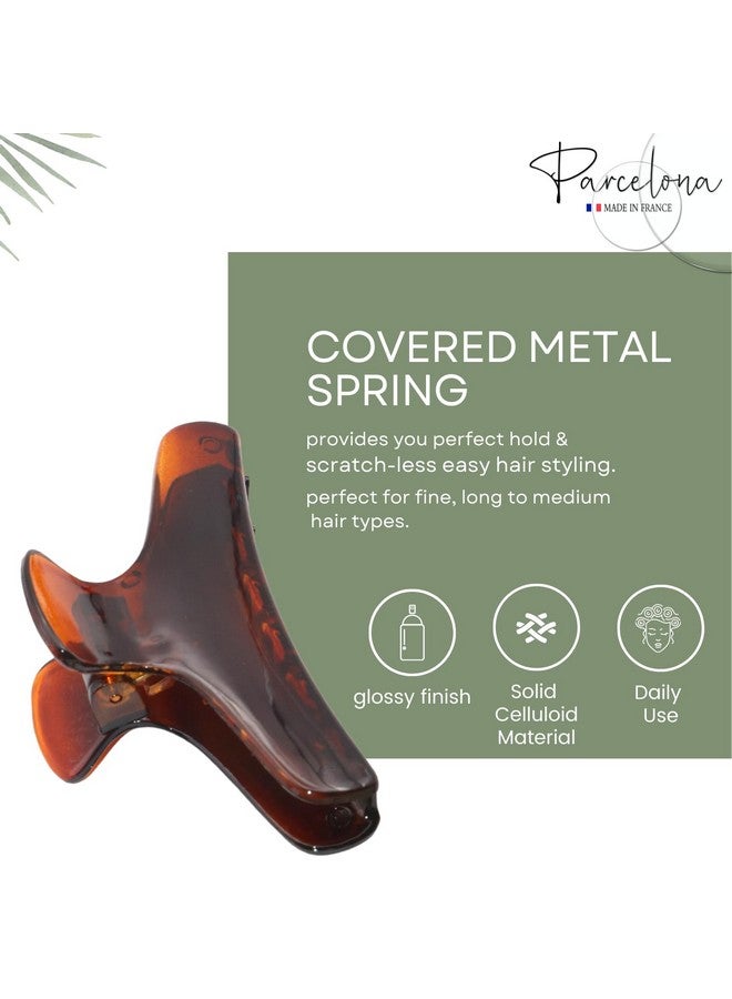 Parcelona French Flat Salon Style Medium 3 1/4 Inch Covered Spring Tortoise Jaw Hair Claw Clip Clutcher Clamp Clasp - Image 3