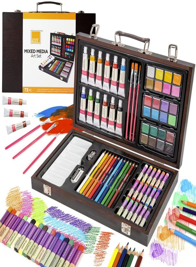 COLOUR BLOCK 73 Piece Art Set - Premium Art Supplies Kit for Adults & Kids, Painting and Drawing Art Kits for Teens and Children, Ideal for Artists Ages 8-12 & 9-12 Girls, All-in-One Craft Paint Set - Image 1