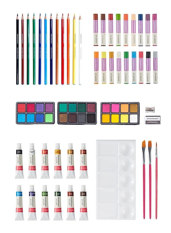COLOUR BLOCK 73 Piece Art Set - Premium Art Supplies Kit for Adults & Kids, Painting and Drawing Art Kits for Teens and Children, Ideal for Artists Ages 8-12 & 9-12 Girls, All-in-One Craft Paint Set - Image 2