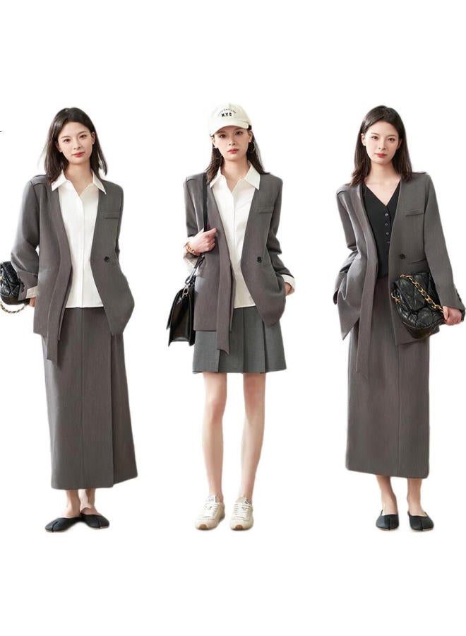 dme Demana [Quiet Luxury Commute] Spring And Autumn Stylish, Collarless, Asymmetric, Lapel Blazer, Simple, Slim-Fit Short Suit Jacket For Women - Image 3