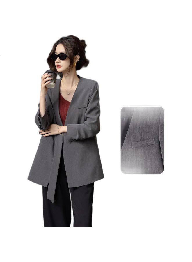 dme Demana [Quiet Luxury Commute] Spring And Autumn Stylish, Collarless, Asymmetric, Lapel Blazer, Simple, Slim-Fit Short Suit Jacket For Women - Image 1
